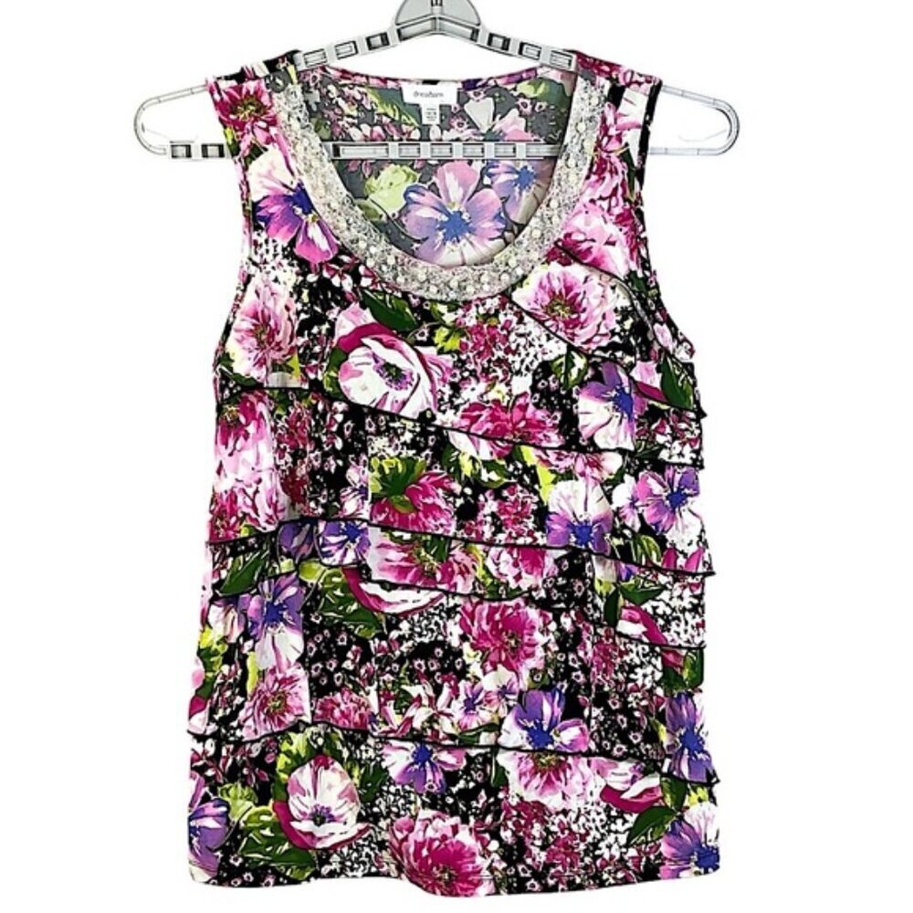 Dress Barn Cascade Ruffle Embellished Sleeveless Top Pink Purple Plus 14/16 - Picture 1 of 16